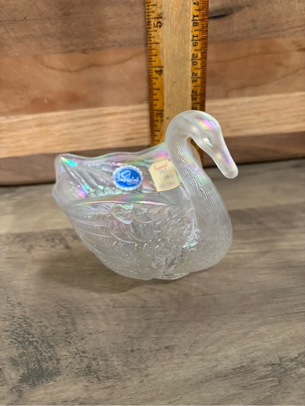 Imperial Iridescent Carnival Glass Swan Trinket or Candy Dish.